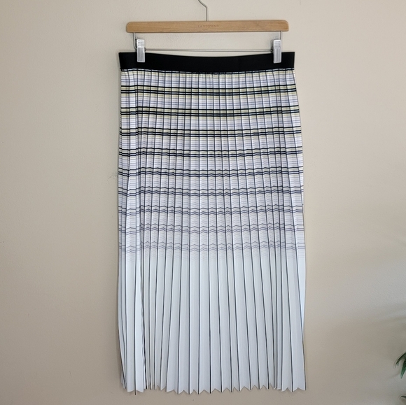 Adrianna Papell Ivory Black Gray Yellow Pleated Striped Midi Skirt Medium NWT - Picture 4 of 5